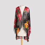 Kimono in Burgundy and Gold Floral Devore