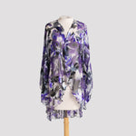 Kimono in Indigo, Black, and White Floral Devore
