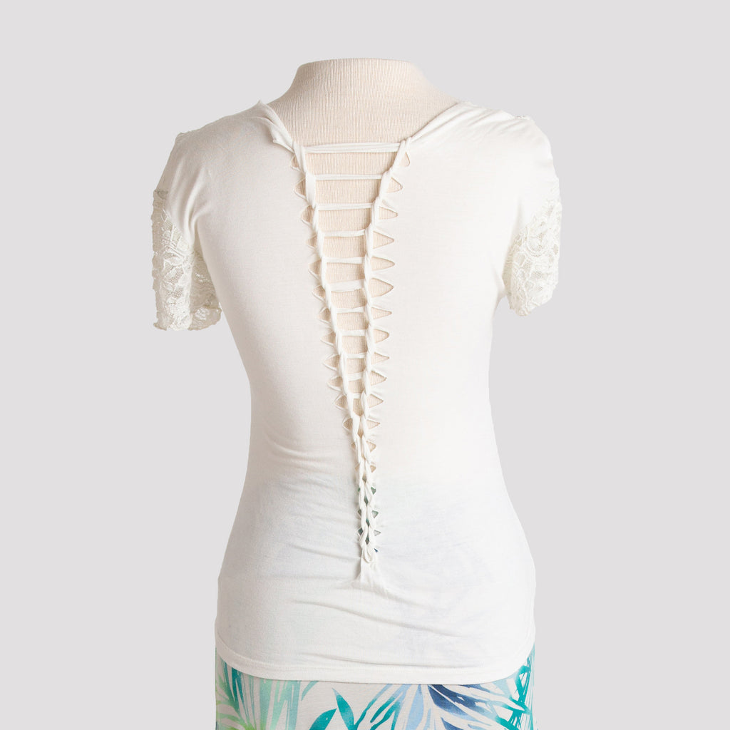 Lace Accent Top in Cream & White Lace